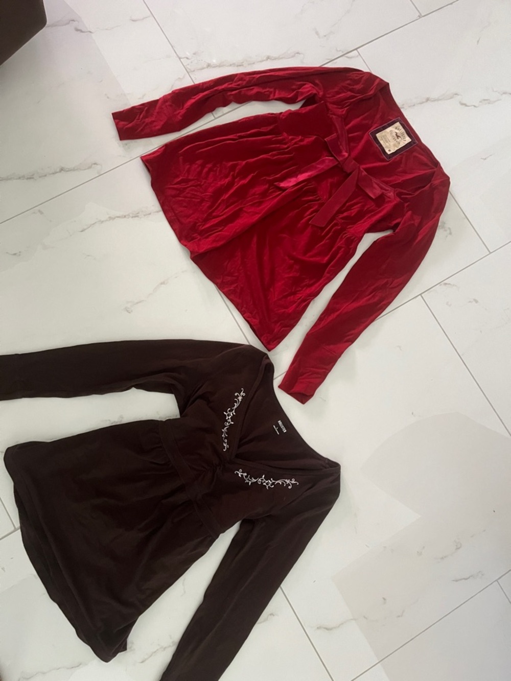 Hollister Deep Red Bow-Front Long Sleeve Top